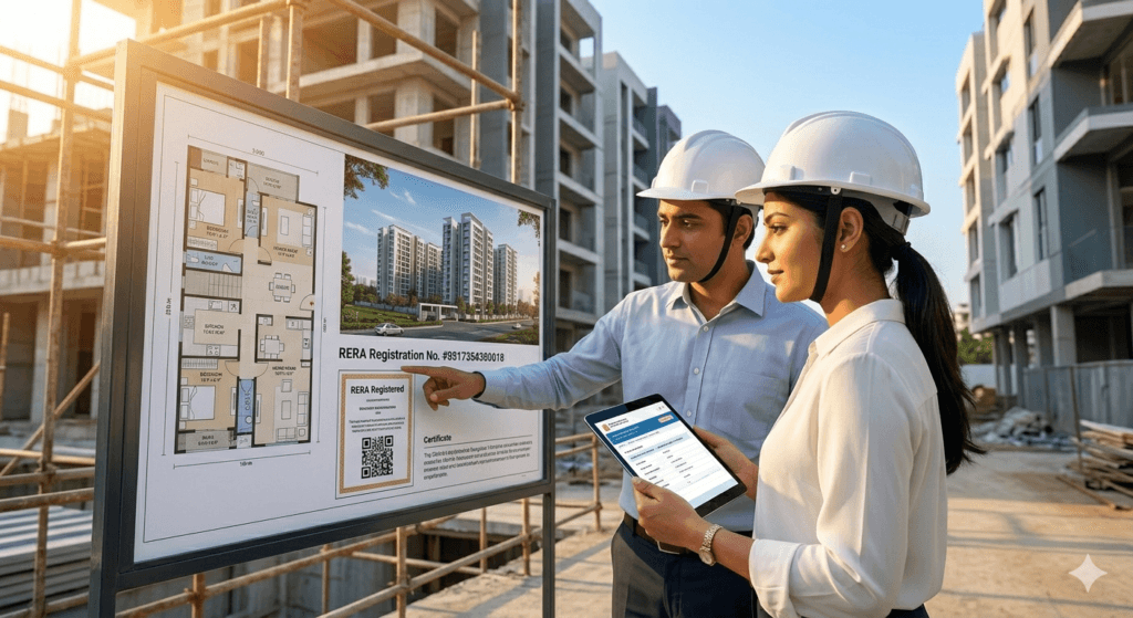 First-Time Homebuyer in Bengaluru verifying RERA registration before booking a property