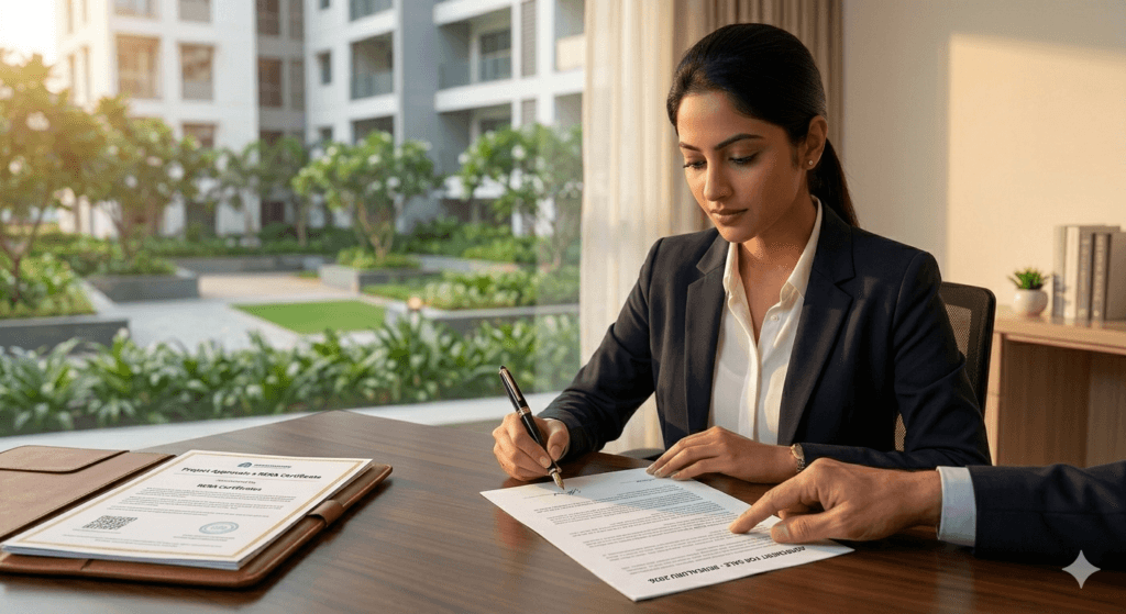First-Time Homebuyer in Bengaluru reviewing property documents before signing the agreement