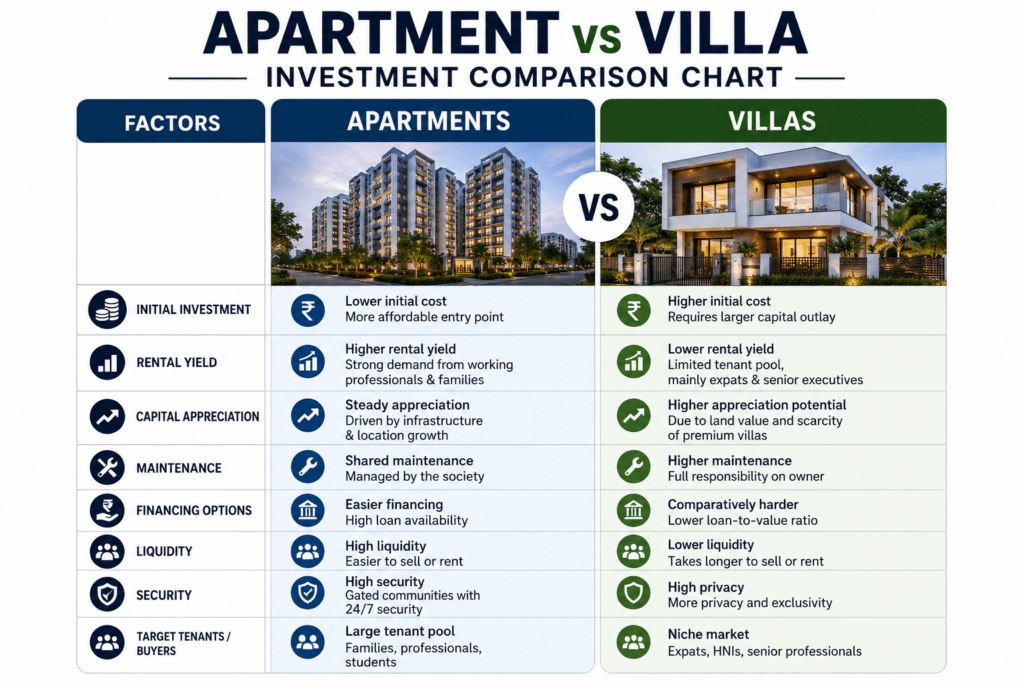 Apartment and villa investment comparison infographic